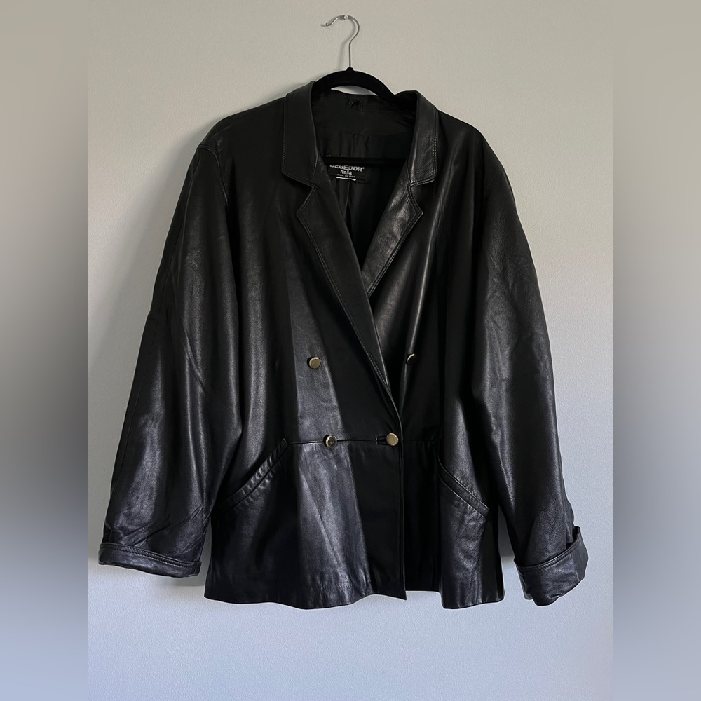 Women’s Begedor Black Italian Leather Jacket In Size Large Vintage Mid Century
